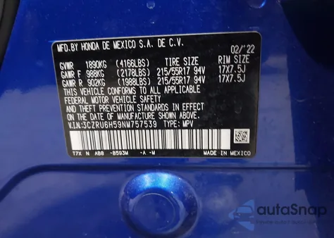 2022 Honda Hr-V Awd Ex z USA, uszkodzony, nr VIN 3CZRU6H59NM757539